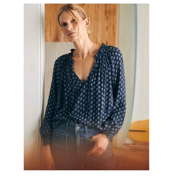 Faherty Emery Lotus Print Blouse - Picture 1 of 6